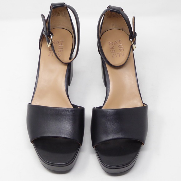 NEW Naturalizer Pearlyn Black Leather Platform Ankle Strap Block Heels 9W - Picture 2 of 8